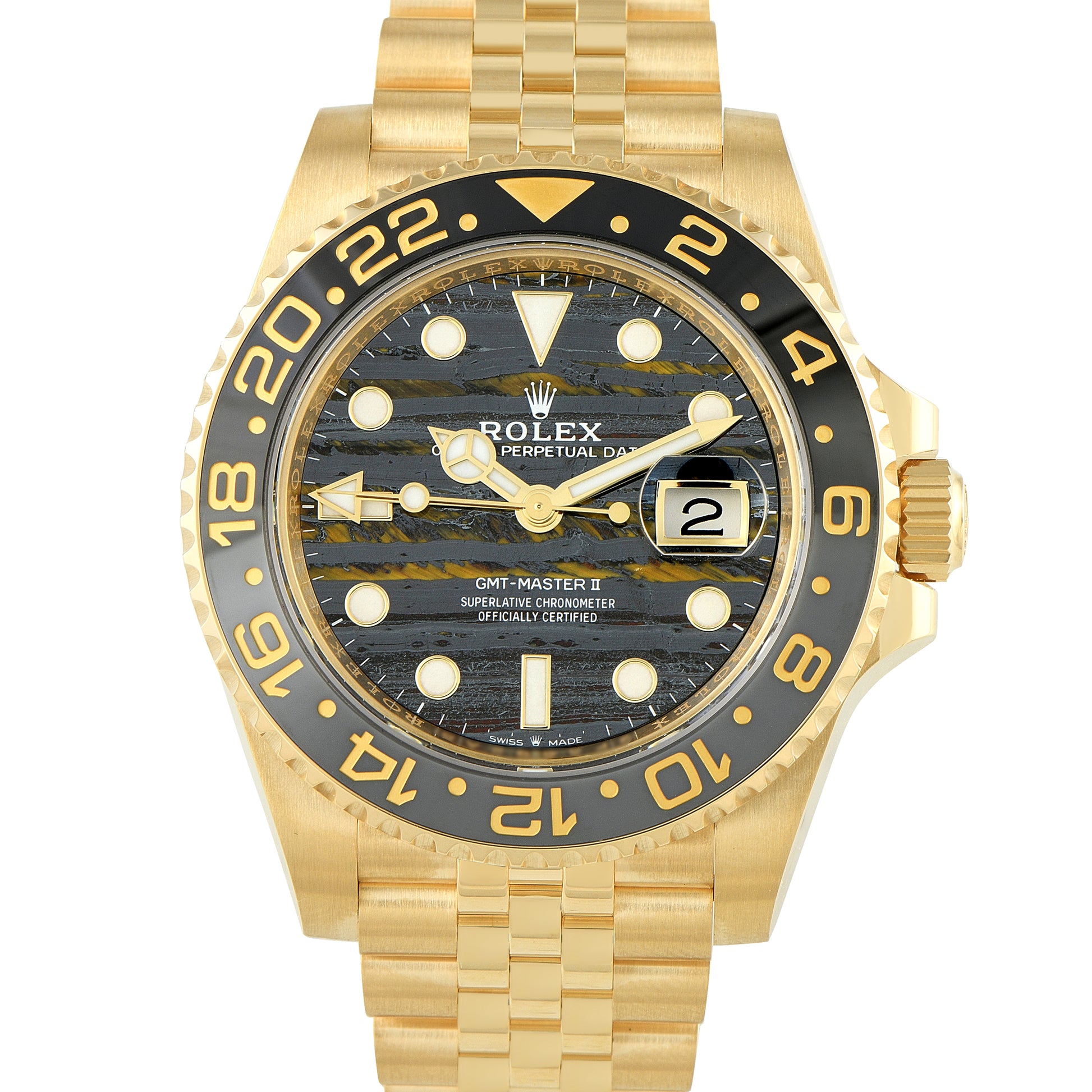 Rolex GMT-Master II 40 mm 126718GRNR Yellow Gold Tiger Iron