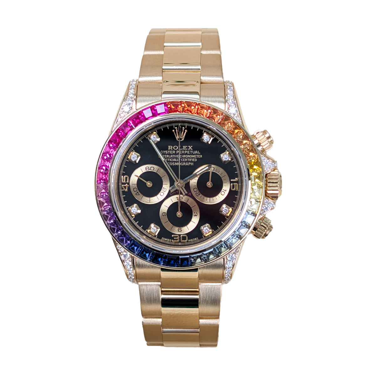 Rolex Daytona "Rainbow" Yellow Gold Sapphire Diamond Gem Set Dial & Bezel - CUSTOM - 116598RBOW/116508