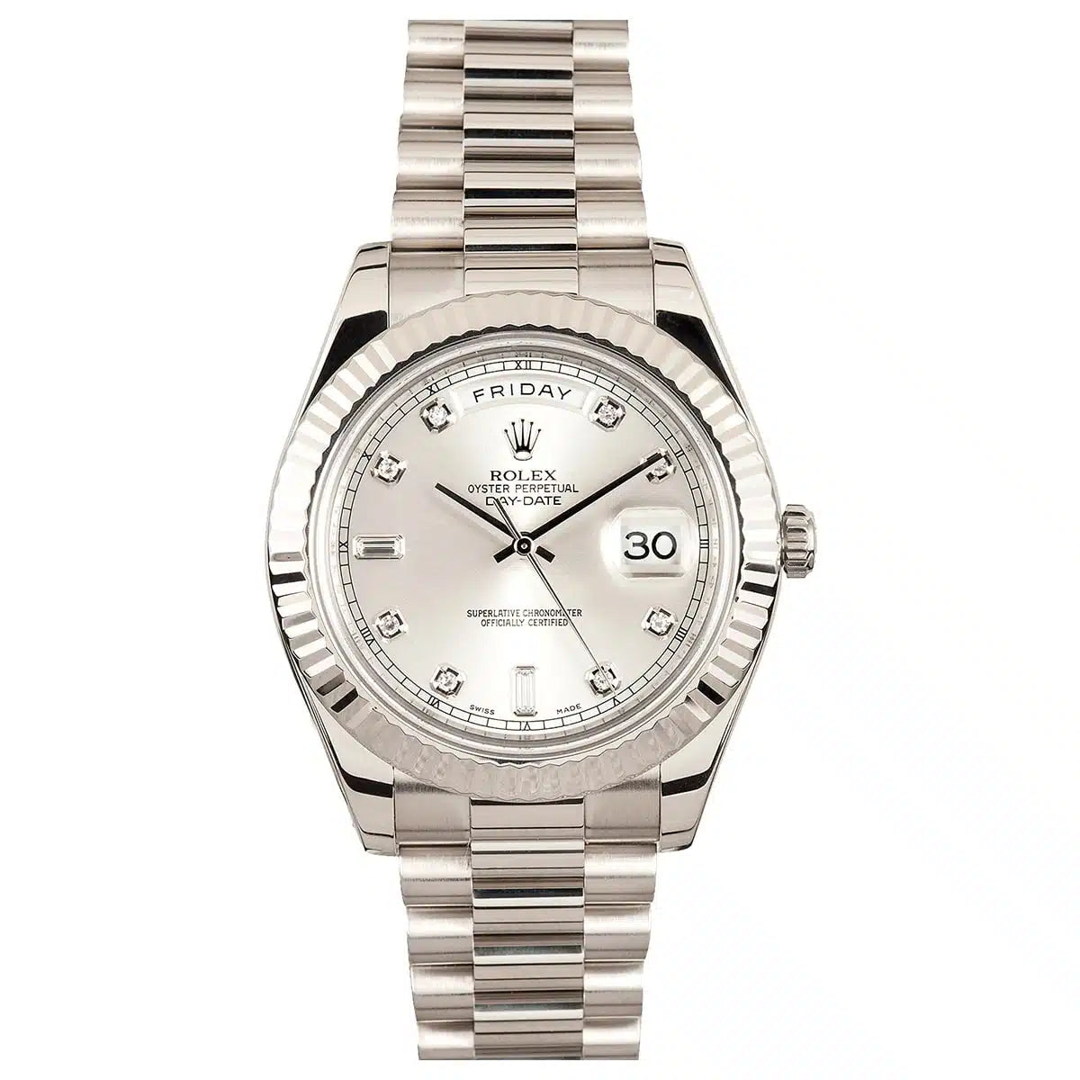 Rolex Day-Date II 218239-SLVSFP 41mm Silver Index Fluted White Gold President - BRAND NEW
