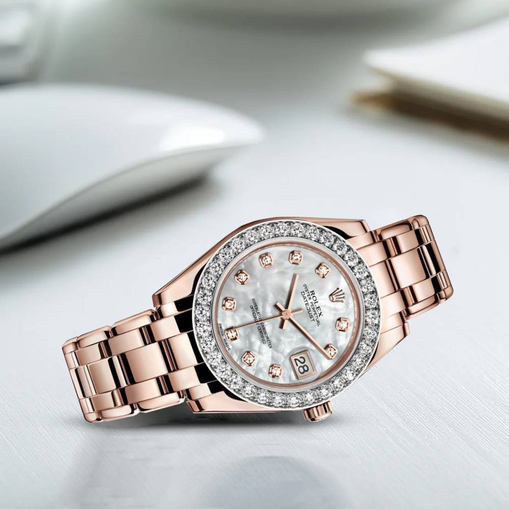 Rolex Pearlmaster 34 34 mm 81285WMRDVIDP Rose Gold/Diamonds White Mother of Pearl
