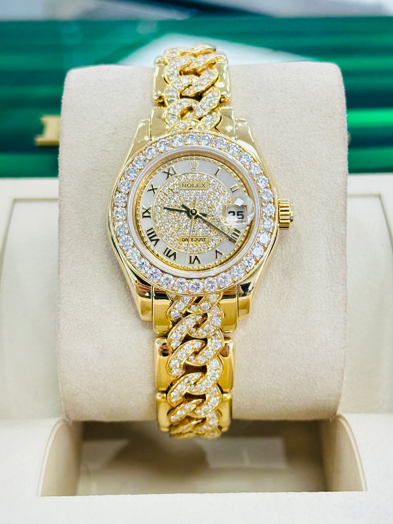 Rolex Pearlmaster 29 29 mm 80298 White Roman Diamond Bezel Yellow Gold White