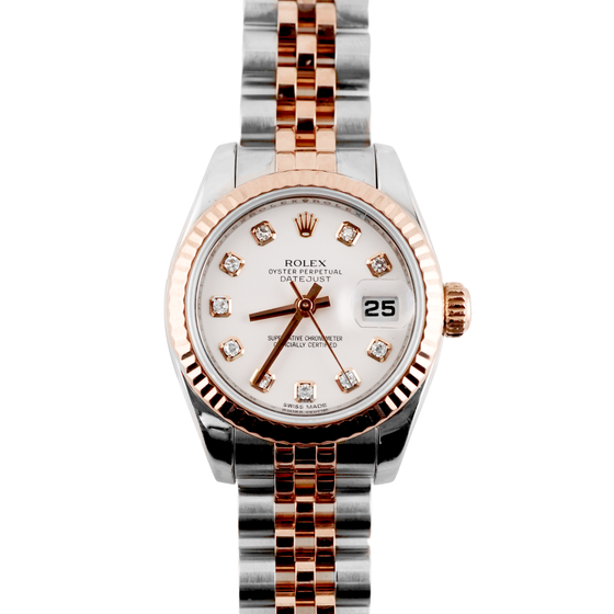 Rolex Lady-Datejust 26 179171-WHTDO White Diamond Fluted Rose Gold Stainless Steel Oyster - BRAND NEW
