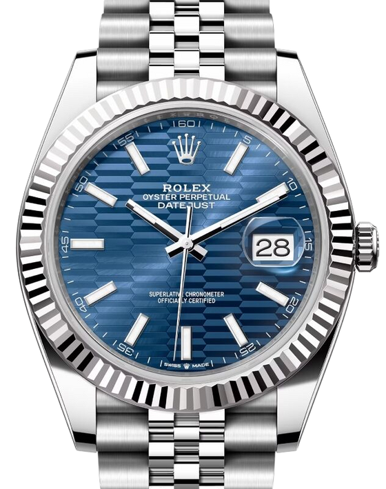 Rolex Datejust 41 126334 Stainless Steel Fluted Motif Blue Dial Jubilee Bracelet Fluted Bezel