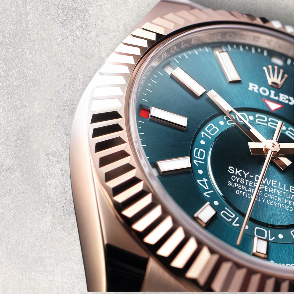 Rolex Sky-Dweller 336935 Everose Gold Blue Dial Jubilee Bracelet Fluted Bezel