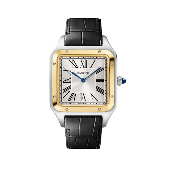 Santos-Dumont Extra Large Steel Yellow Gold Bezel Silver Dial W2SA0034