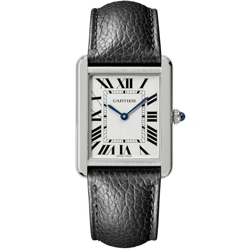 Cartier Tank Solo WSTA0028 34.8mm Stainless Steel White Dial Calfskin Strap Smooth Bezel