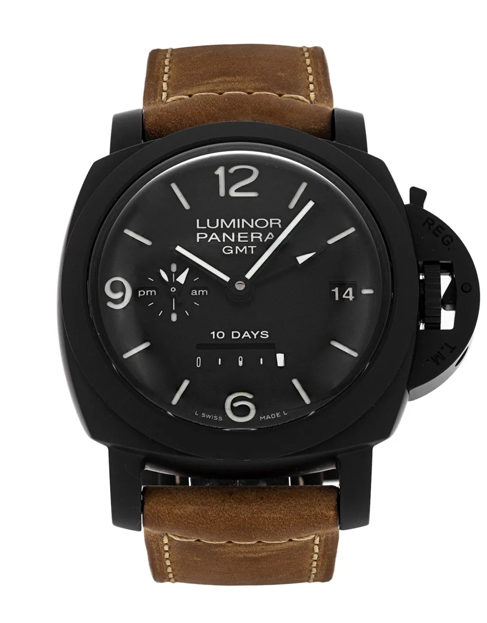 Panerai Luminor GMT 10 Days Black Ceramic 44mm Black Dial Leather Strap PAM00335 - BRAND NEW