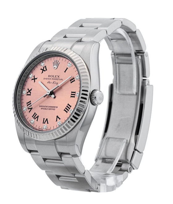 Rolex Air-King 114234 34mm Stainless Steel Pink Dial White Gold Fluted Bezel Oyster Bracelet