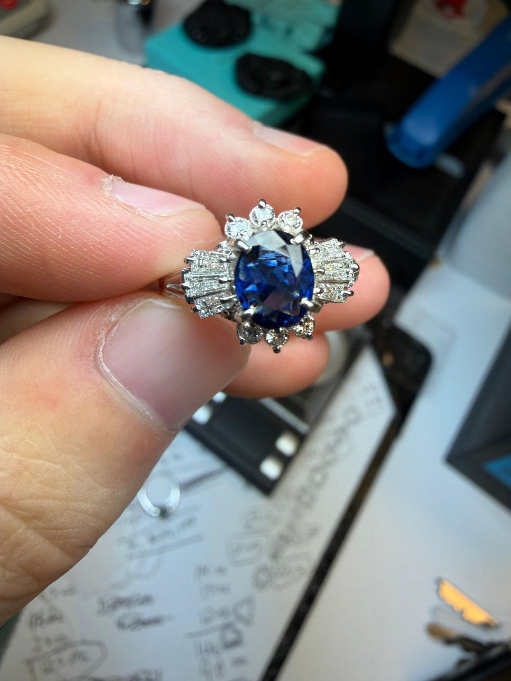 0.95ct Sapphire Diamond Platinum Ring - Natural Blue Sapphire Engagement Ring