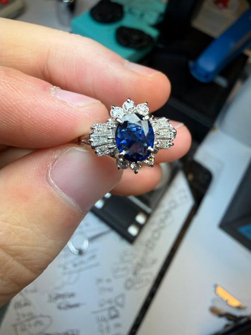 0.95ct Sapphire Diamond Platinum Ring - Natural Blue Sapphire Engagement Ring