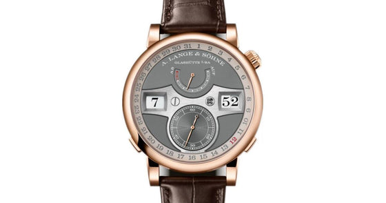A Lange Sohne Zeitwerk Date Pink Gold 44.2mm Grey Dial 148.033