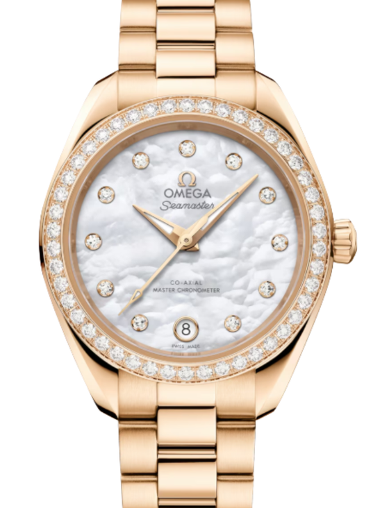 Omega Seamaster Aqua Terra Co-Axial Master Chronometer 150M Moonshine Gold 30mm White Mother of Pearl Dial 220.55.30.20.55.001 - BRAND NEW