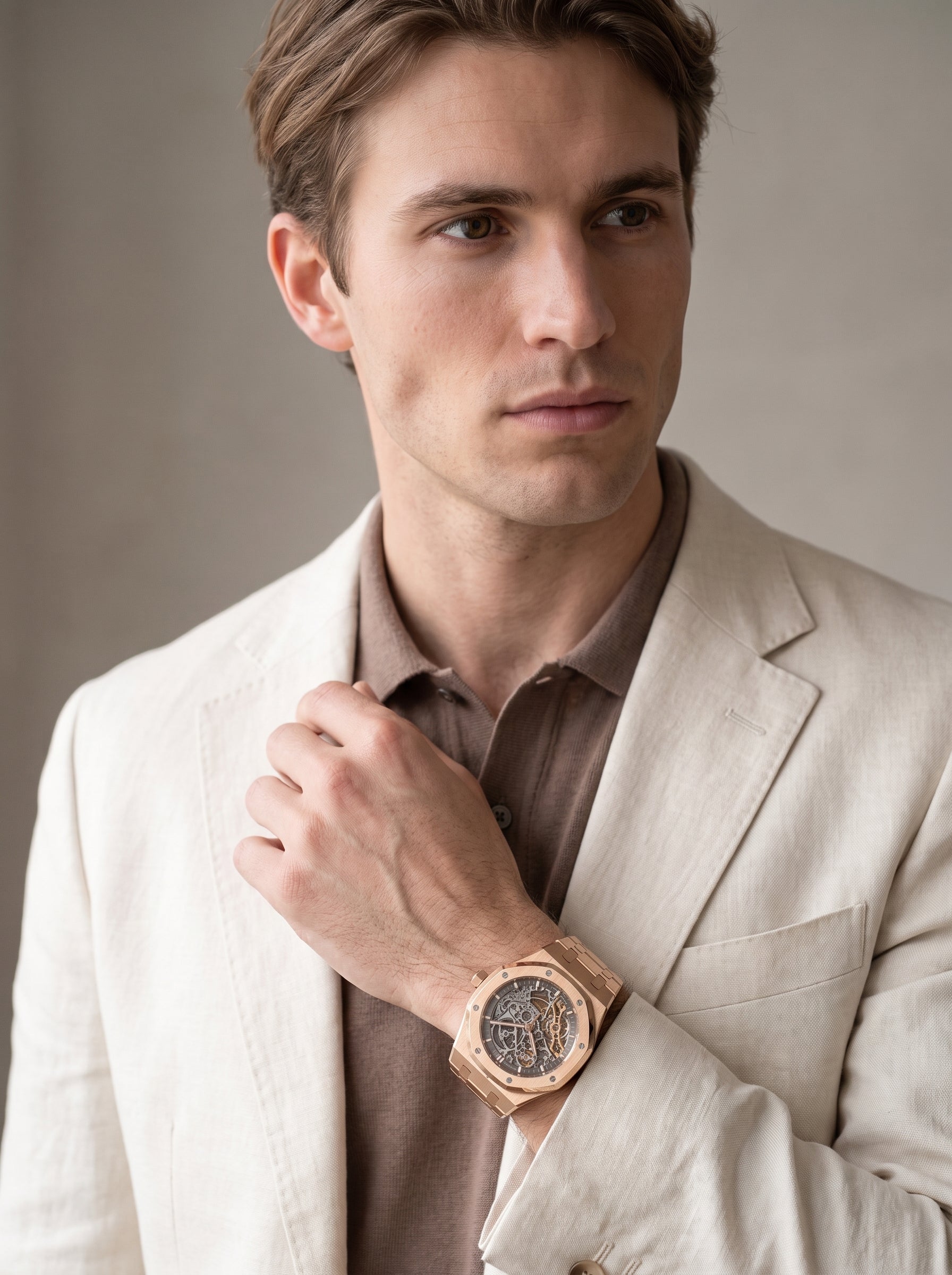 Audemars Piguet Royal Oak Double Balance Wheel Openworked Rose Gold 15467OR | Skeleton Automatic Luxury Watch — lifestyle editorial medium shot