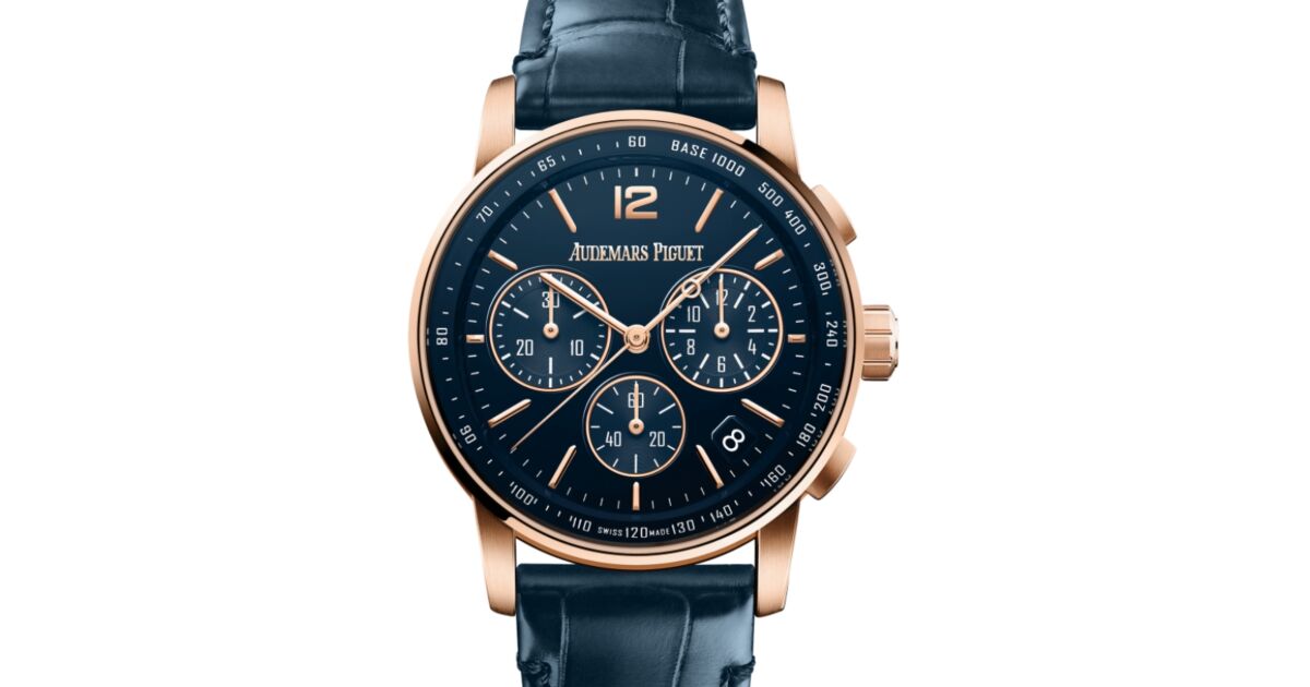 Audemars Piguet Code 11.59 Selfwinding Chronograph Rose Gold/Sapphire 41mm Blue Dial Leather Strap 26393OR.OO.A321CR.01 - Brand New
