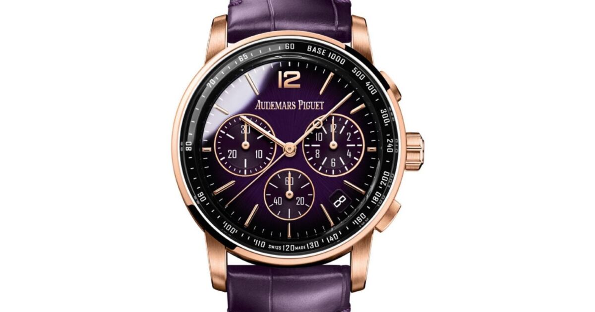 Audemars Piguet Code 11.59 Selfwinding Chronograph Rose Gold/Sapphire 41mm Purple Dial Leather Strap 26393OR.OO.A616CR.01 - Brand New