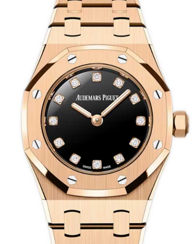 Audemars Piguet Royal Oak Mini Quartz Pink Rose Gold Black Onyx Diamond Dial 67630OR.OO.1312OR.01-B