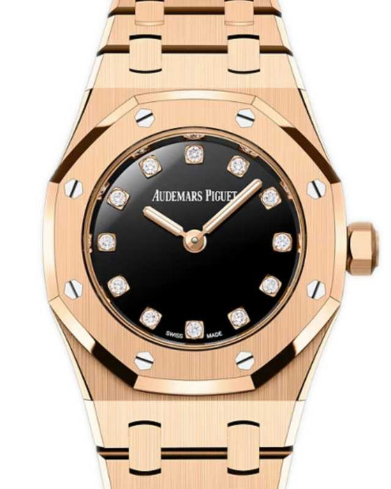 Audemars Piguet Royal Oak Mini Quartz Pink Rose Gold Black Onyx Diamond Dial 67630OR.OO.1312OR.01-B