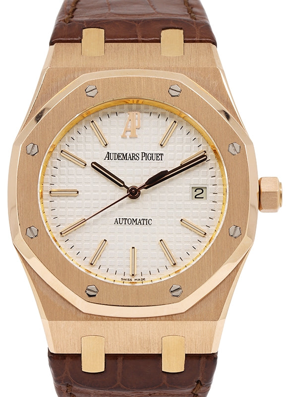 Audemars Piguet Royal Oak Selfwinding Rose Gold 39mm White Index Dial Leather Strap 15300OR.OO.D088CR.02 - PRE-OWNED
