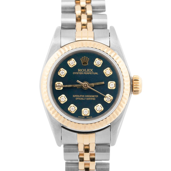 Rolex Oyster Perpetual 67193 24mm Two Tone Steel Gold Factory Diamond Dial Jubilee Bracelet Fluted Bezel