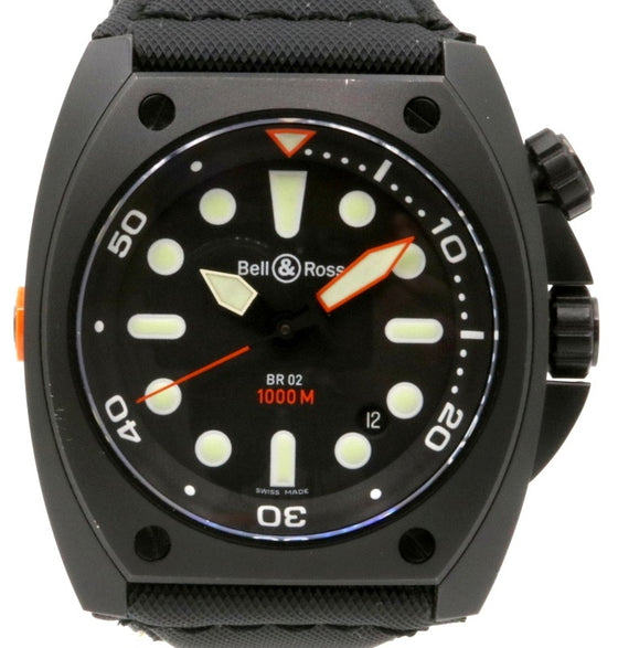 Bell & Ross BR 02 BR02-20-S Black PVD/DLC Coated Stainless Steel Fabric 44mm Automatic - PRE-OWNED