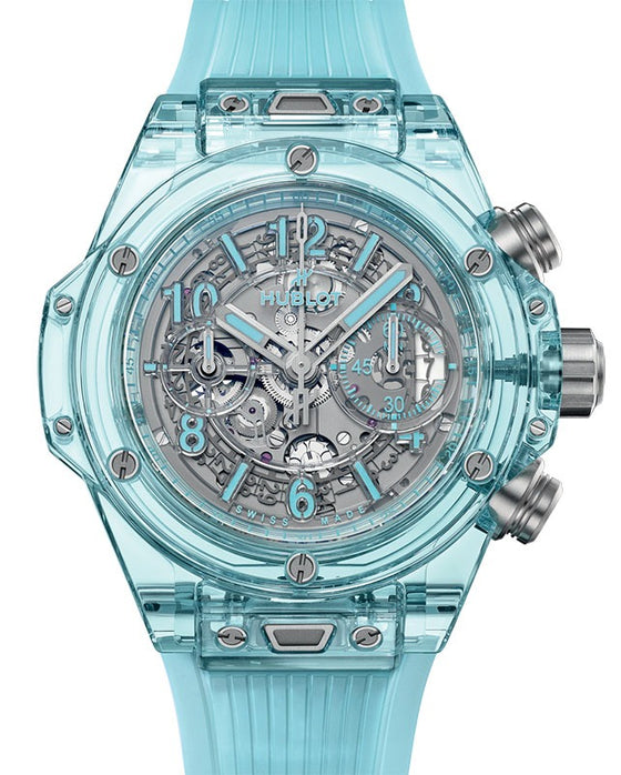 Hublot Big Bang Unico Water Blue Sapphire 44mm Transparent Skeleton 421.JL.4890.RT - BRAND NEW
