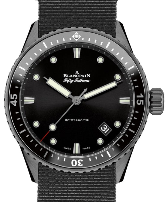 Blancpain Fifty Fathoms Bathyscaphe Ceramic 43.6mm Black Dial NATO Strap 5000 0130 NABA - BRAND NEW