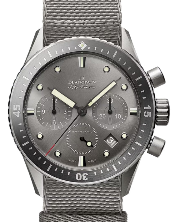 Blancpain Fifty Fathoms Bathyscaphe Chronographe Flyback Titanium 43mm Grey Dial NATO 5200 1210 NAGA - BRAND NEW