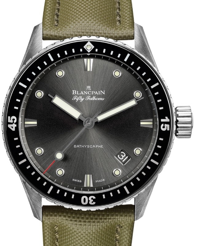 Blancpain Fifty Fathoms Bathyscaphe Steel 43mm Canvas Strap 5000 1110 K52A - BRAND NEW