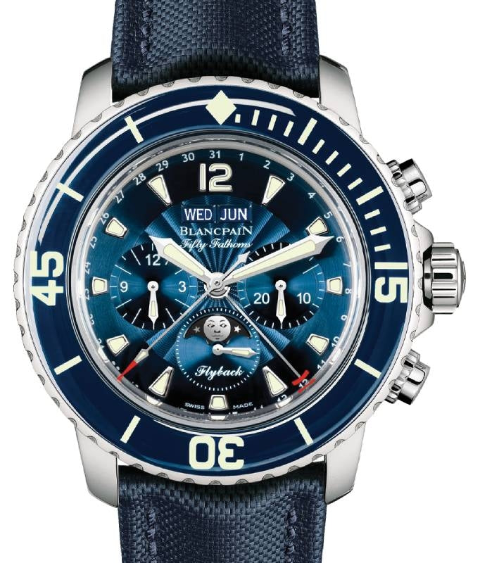 Blancpain Fifty Fathoms Chronographe Flyback Quantieme Complet Stainless Steel Blue Dial 5066F 1140 52B