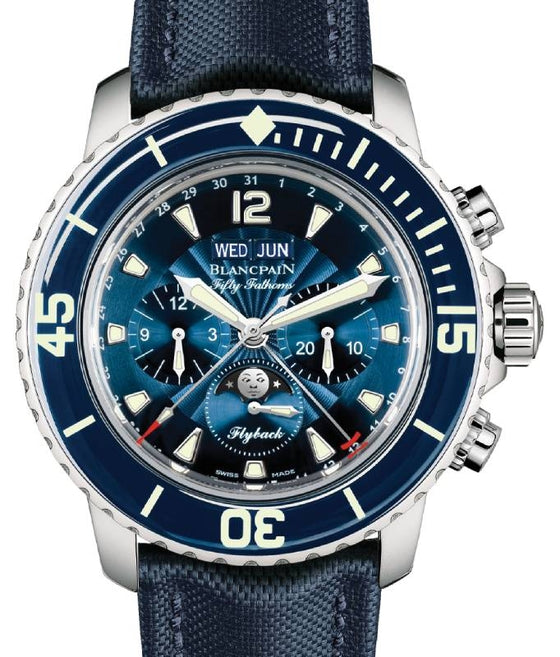 Blancpain Fifty Fathoms Chronographe Flyback Quantieme Complet Stainless Steel Blue Dial 5066F 1140 52B