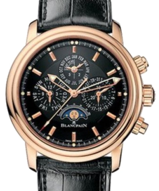 Blancpain Leman Flyback Chronograph Perpetual Calendar Rose Gold 40mm Black Dial Alligator Leather Strap 2685F 3630 53B - BRAND NEW