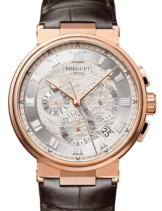 Breguet Marine Chronographe 5527 Rose Gold 42mm/Leather Silver Dial 5527BR/12/9WV