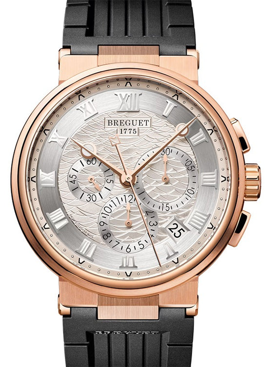 Breguet Marine Chronographe 5527 Rose Gold 42mm/Rubber Silver Dial 5527BR/12/5WV