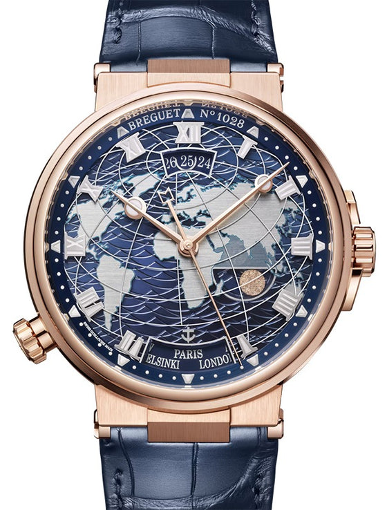 Breguet Marine Hora Mundi 5557 Rose Gold 43.9mm/Leather Galvanic Blue Dial 5557BR/YS/9WV