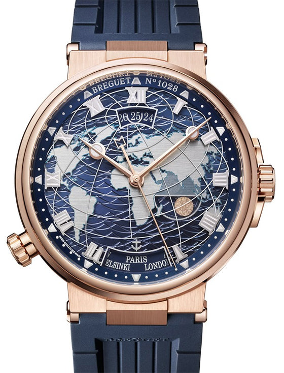 Breguet Marine Hora Mundi 5557 Rose Gold 43.9mm/Rubber Galvanic Blue Dial 5557BR/YS/5WV