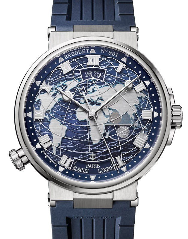Breguet Marine Hora Mundi 5557 White Gold 43.9mm/Rubber Galvanic Blue Dial 5557BB/YS/5WV