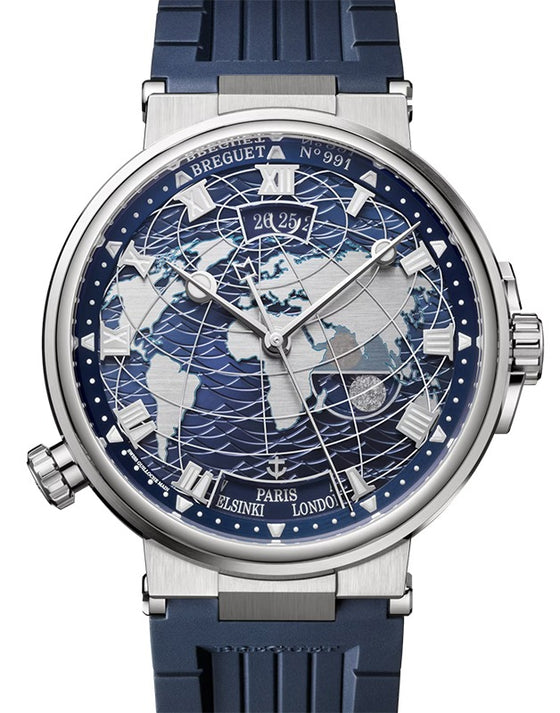 Breguet Marine Hora Mundi 5557 White Gold 43.9mm/Rubber Galvanic Blue Dial 5557BB/YS/5WV