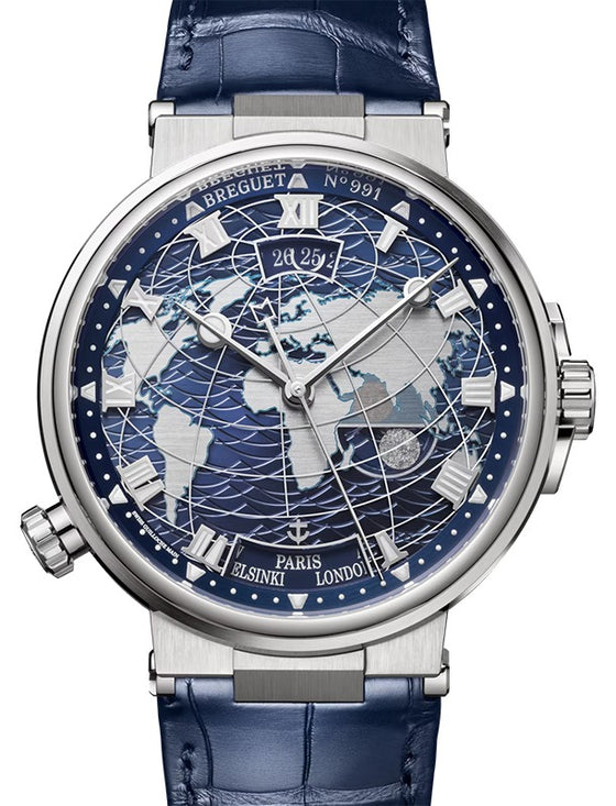 Breguet Marine Hora Mundi 5557 White Gold 43.9mm/Leather Galvanic Blue Dial 5557BB/YS/9WV