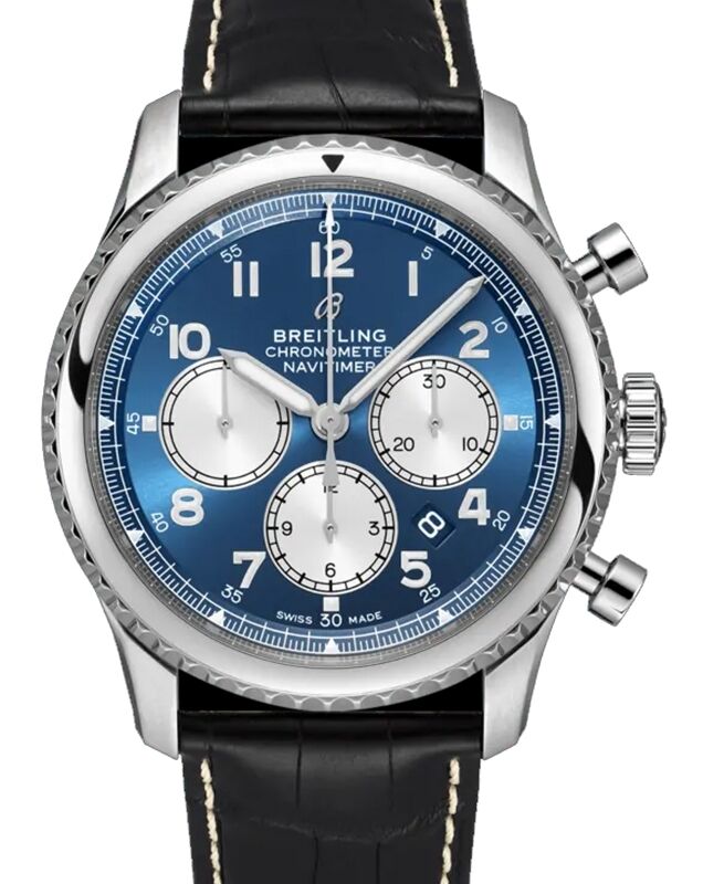 Breitling Navitimer 8 B01 Chronograph 43 Blue Dial Stainless Steel Bezel Leather Bracelet AB0117131C1P1