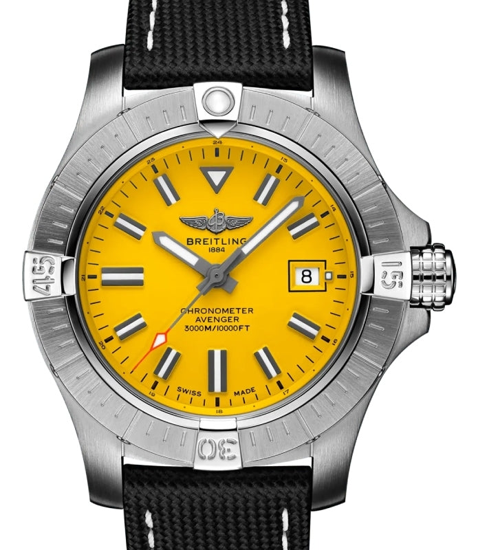 Breitling Avenger Automatic 45 Seawolf Stainless Steel Yellow Dial Leather Strap A17319101I1X1