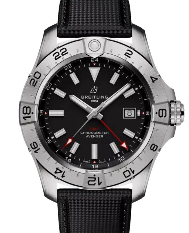 Breitling Avenger Automatic GMT 44 Stainless Steel Black Dial Leather Strap A32320101B1X1