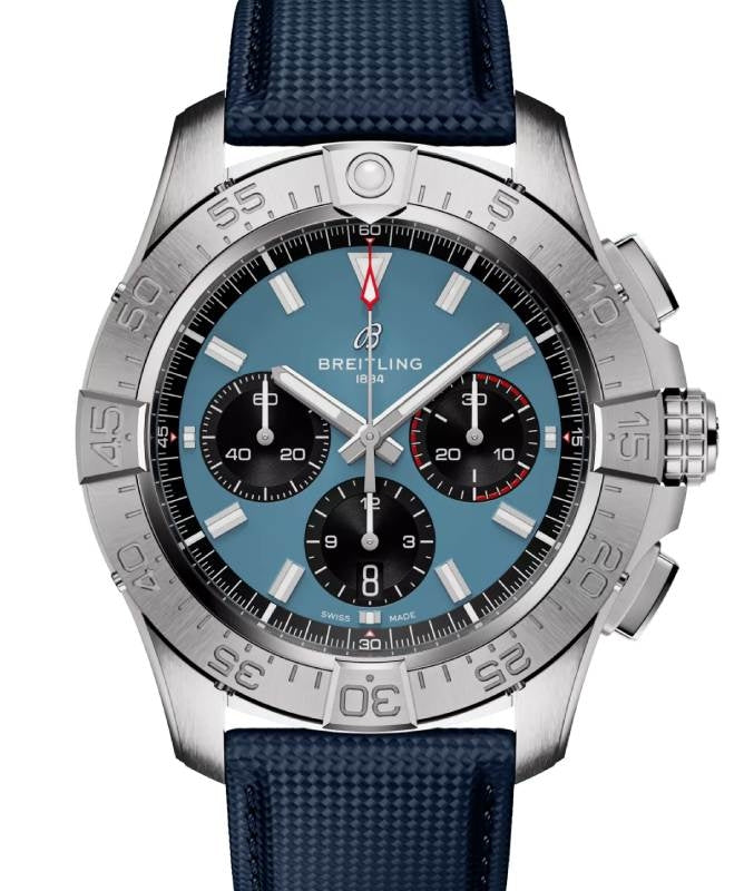 Breitling Avenger B01 Chronograph 44 Stainless Steel Blue Dial Leather Strap AB0147101C1X1