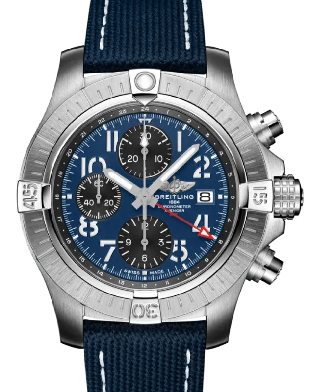 Breitling Avenger Chronograph GMT 45 Stainless Steel Leather Strap A24315101C1X1 - BRAND NEW