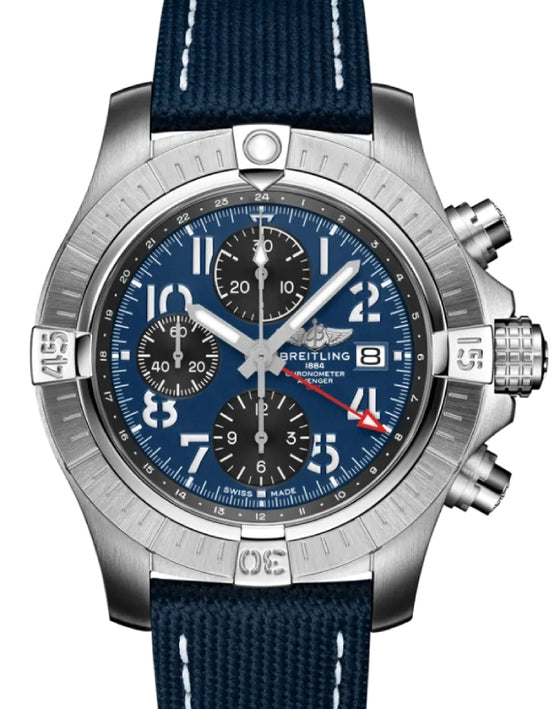 Breitling Avenger Chronograph GMT 45 Stainless Steel Leather Strap A24315101C1X1 - BRAND NEW