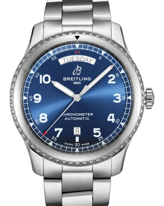 Breitling Aviator 8 Automatic Day & Date 41 Stainless Steel 41mm Blue Dial Steel Bracelet A45330101C1A1 - BRAND NEW