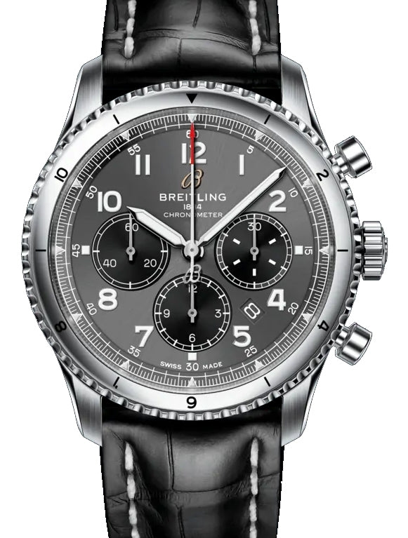 Breitling Aviator 8 B01 Chronograph 43 Stainless Steel 43mm Anthracite Dial Alligator Leather Strap AB0119131B1P1 - BRAND NEW