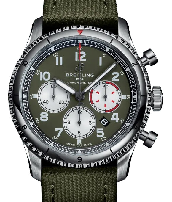 Breitling Aviator 8 B01 Chronograph 43 Curtis Warhawk Stainless Steel 43mm Green Dial Military Strap AB01192A1L1X1 - BRAND NEW
