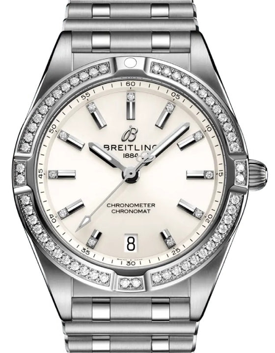 Breitling Chronomat 32 Stainless Steel Gem Set Bezel White Dial A77310591A1A1 - BRAND NEW