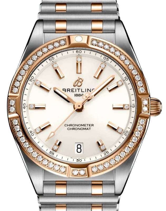 Breitling Chronomat 32 Stainless Steel/Red Gold Gem Set Bezel White Diamond Dial U77310591A1U1 - BRAND NEW