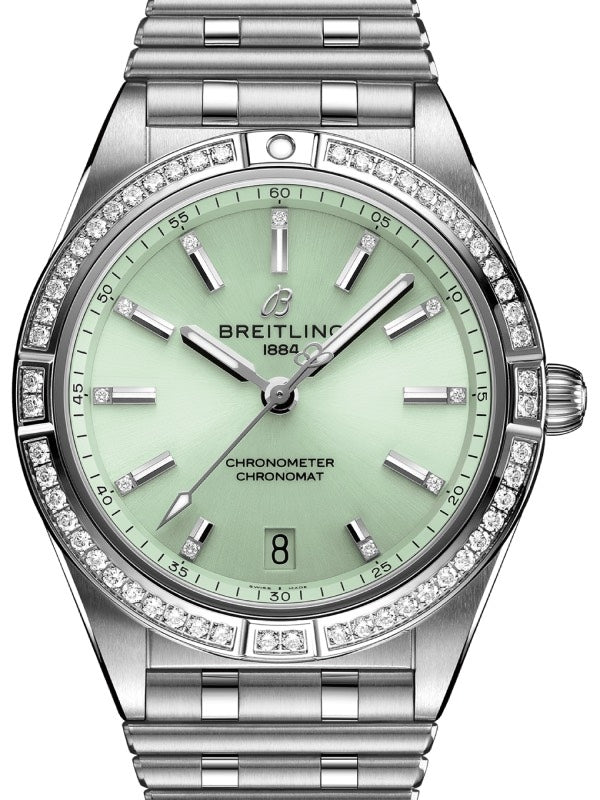 Breitling Chronomat Automatic 36 Stainless Steel Diamond Set Bezel Green Dial A10380591L1A1 - BRAND NEW